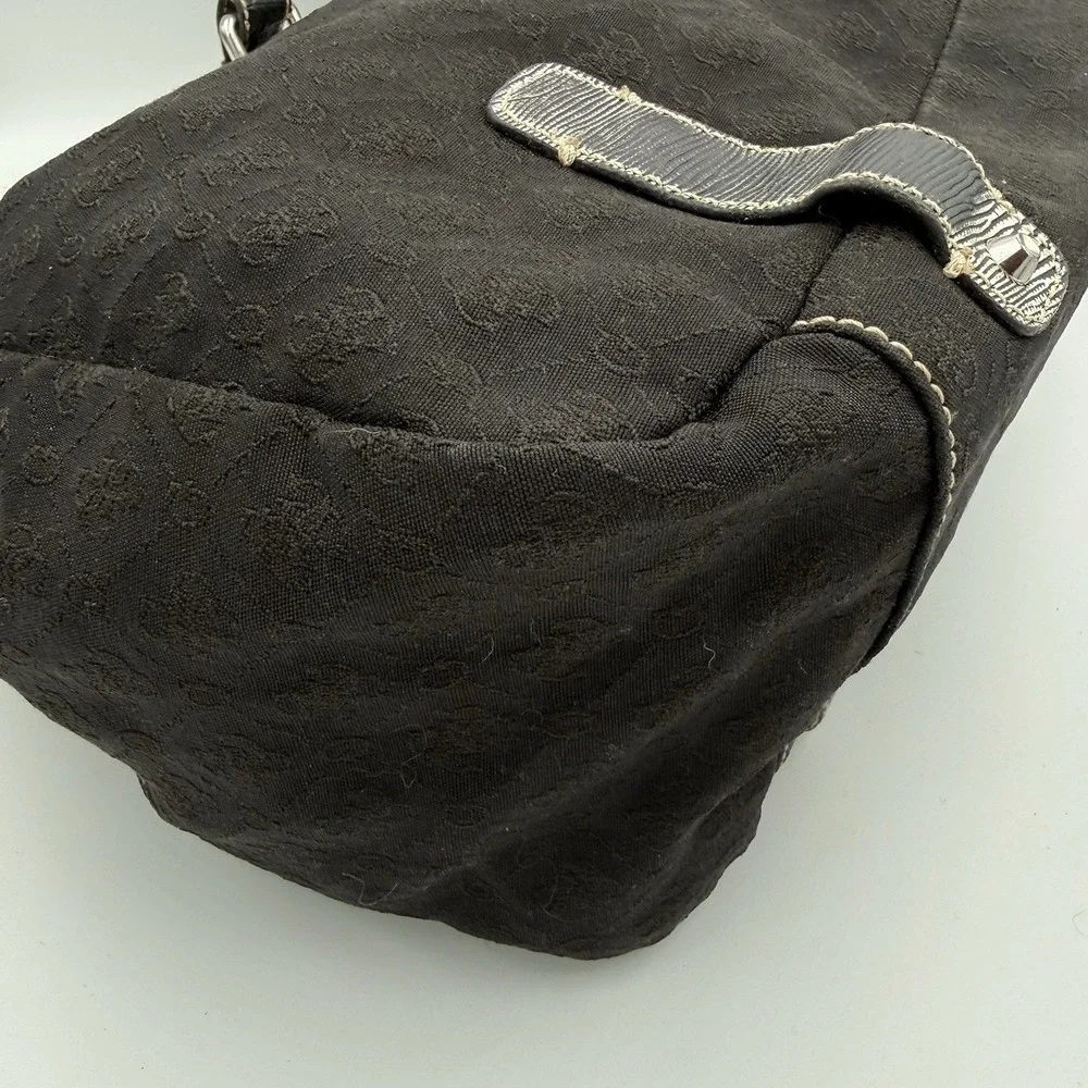 Vintage Y2K GUESS Black Monogram‎ Pleated Shoulder Bag Rhinestone Logo Croc Hobo